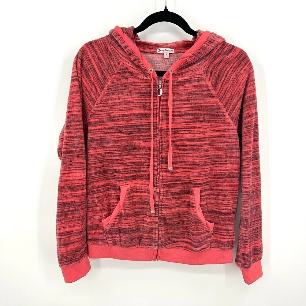 JUICY COUTURE Y2K Coral Gray Velour Bling Graphic Full Zip Hoodie Jacket Medium